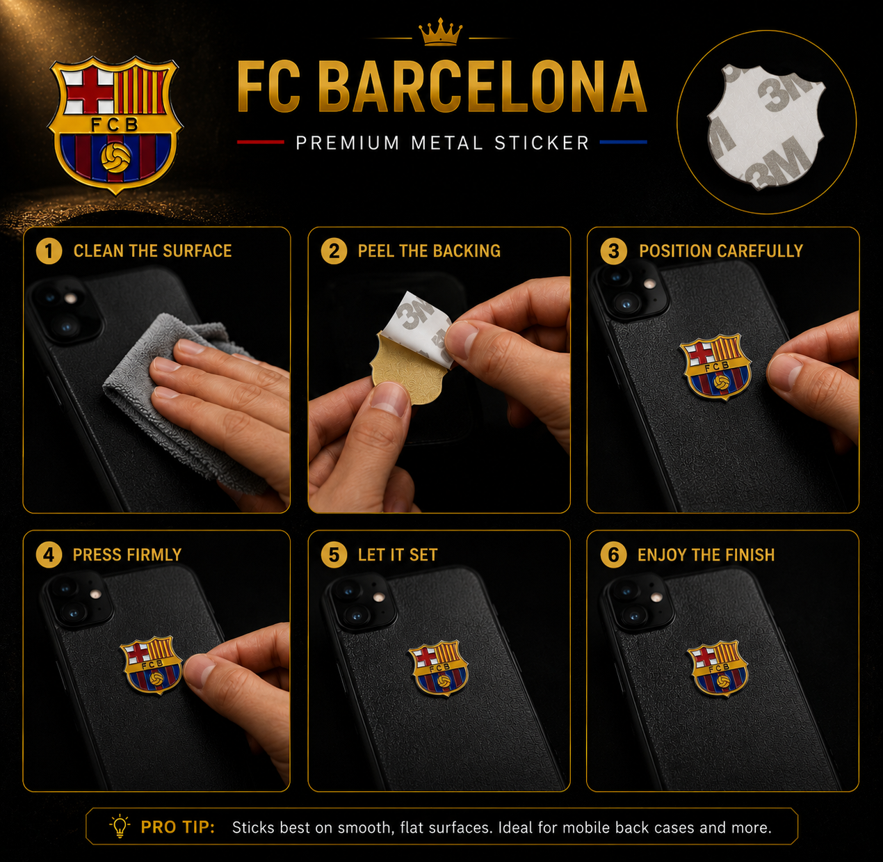 FC Barcelona FCB Logo 3D Metal Sticker with Adhesive Backing — Mobile Phone,Car, Laptop, or Wall Decor